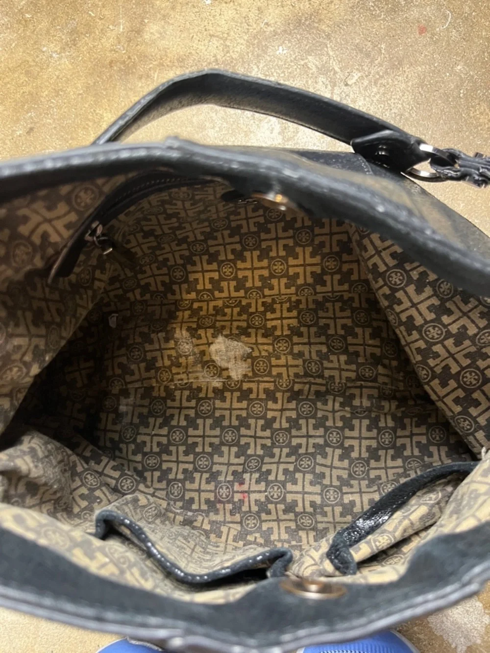 Tory Burch Cracked Leather Hobo Shoulder Bag with Gunmetal Hardware